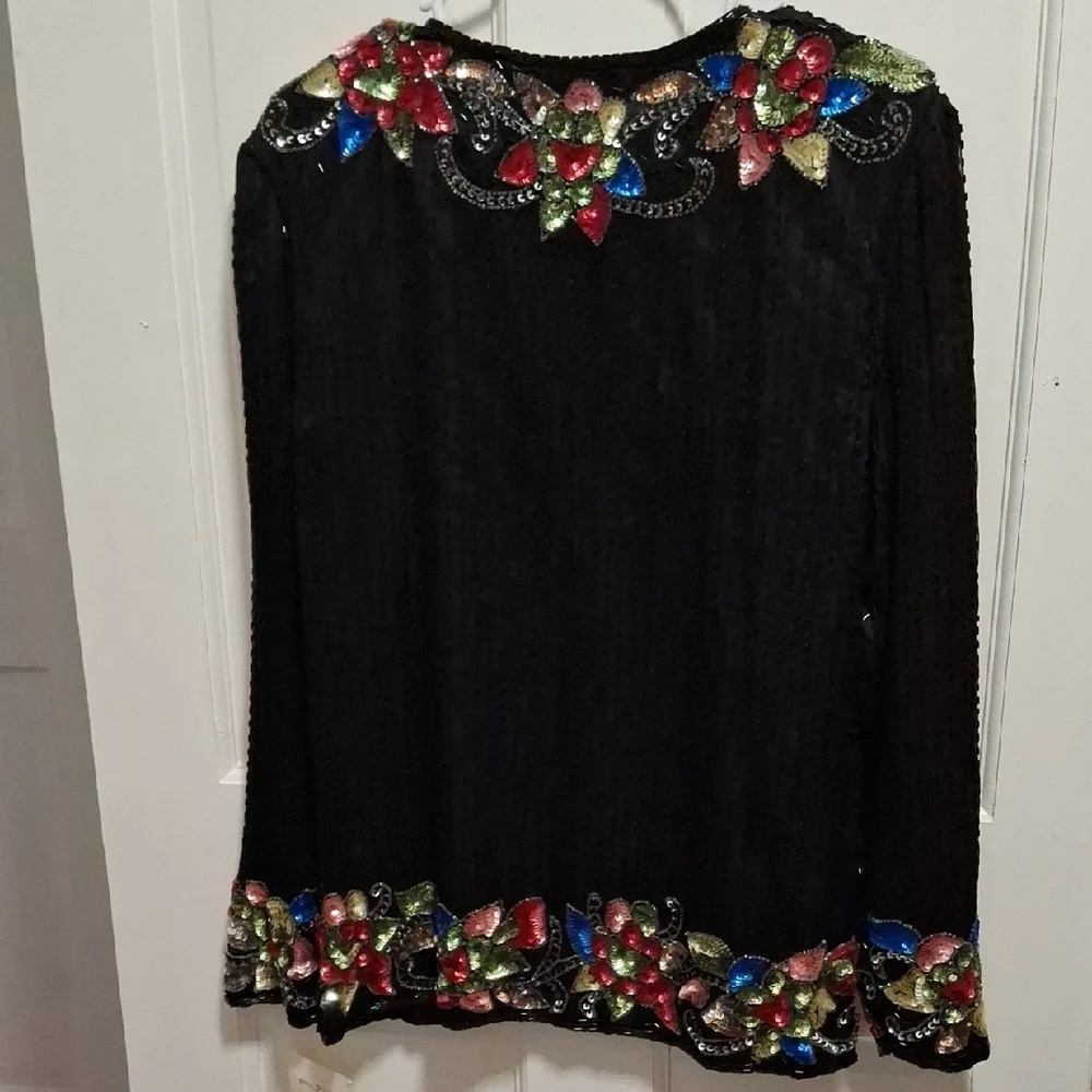 Black Embellished Floral Sequin Cardigan - Picture 13 of 15